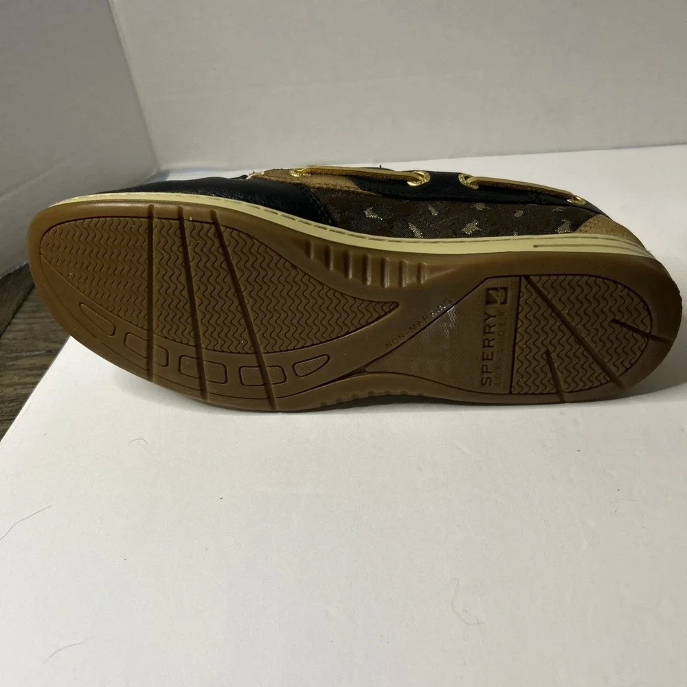 SPERRY TOP-SIDER BOAT SHOES BLACK/GOLD METALLIC SPARKLE WOMEN'S 8 M LEATHER